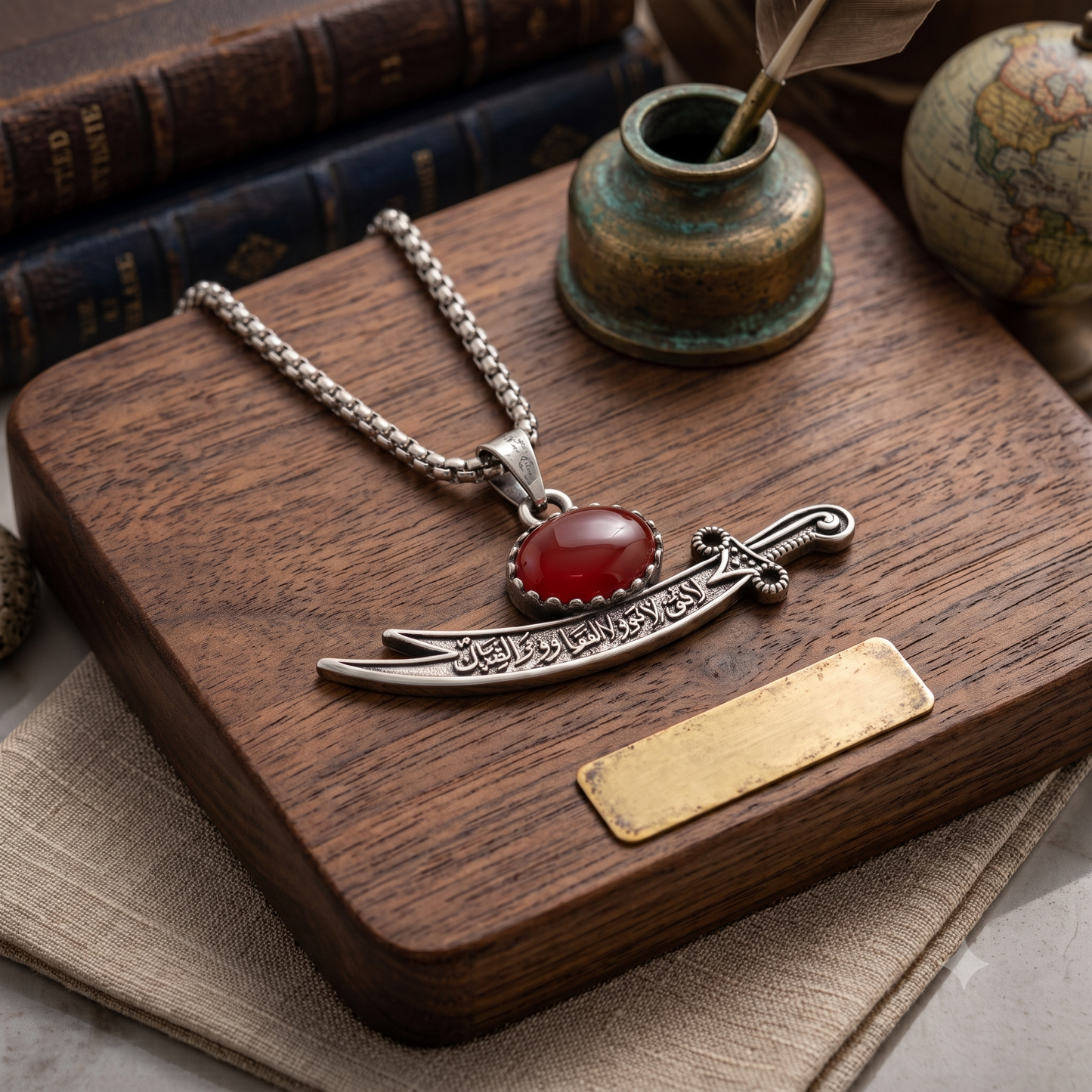 Zulfiqar Sword Pendant with Red Stone