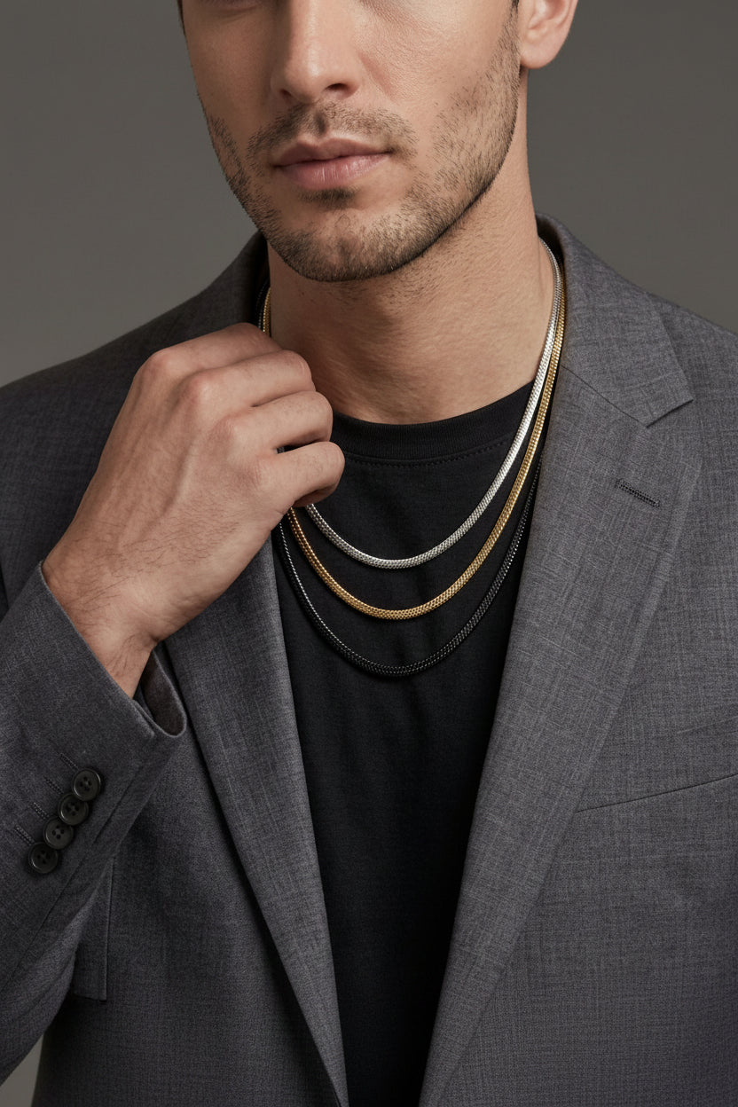 Snake Bone Blade Chain Necklace | No Fade & Rust-Proof | 55cm | Silver / Black / Golden
